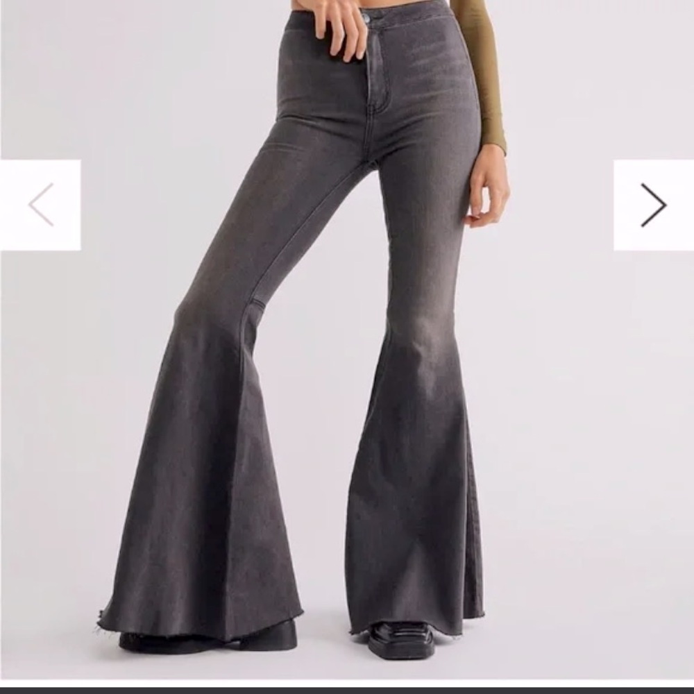 Free people wide leg bell bottom denim spring  grey black we the free boho jean